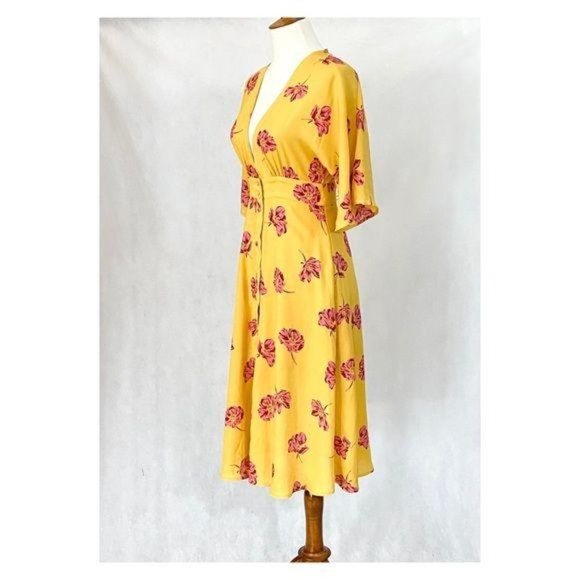 Forever 21 Deep V-Neck Marigold & Peonies Dress - Picture 7 of 13